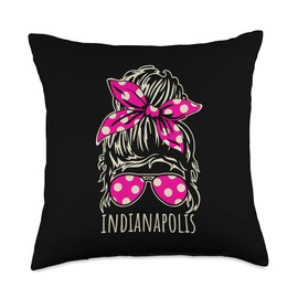 City of Indianapolis Messy Hair Bun Ribbon Sunglasses Design Throw Pillow