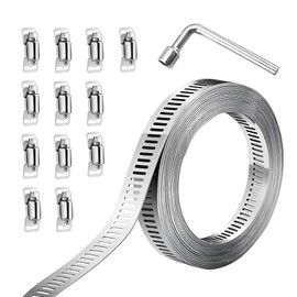 STAWINM Hose Clamp Kit DIY 5M/16.4 Feet Metal Strap+12 Stronger Fasteners, Large Adjustable Clamp Worm Gear Band Hose Clamps, Adjustable Stainless Steel Large Jubilee Clips for Plumbing, Fuel Line