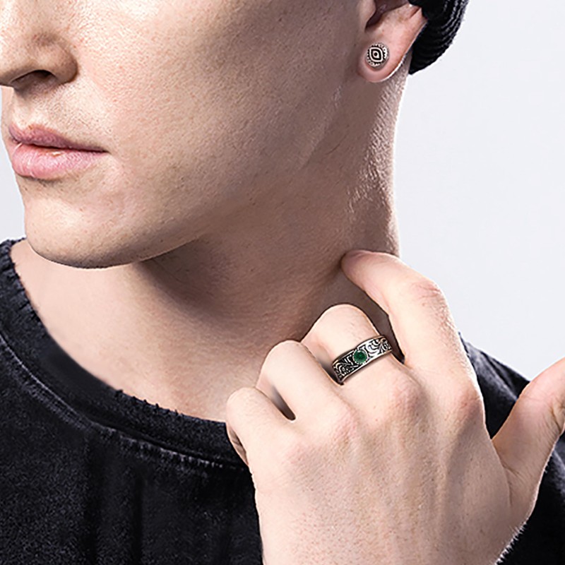 Free Bird Men's Ring, Arabesque Pattern, Turquoise "Stone of Success",