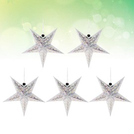 FRCOLOR 5pcs 45cm Silver Glitter Christmas Paper Star Lantern Lampshade Snowflake Ceiling Lampshade Paper Folding Lampshade for Wedding Party Home Store Festival