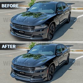 WildWell Front Bumper Lip Splitter Fits 2015-2018 Dodge Charger Base & 2019-2024 Dodge Charger SXT Only, Front Lip Air Dam Chin Spoiler Guard Carbon Fiber Style