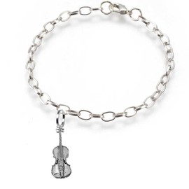 pp-m06 Violin fine lead free English Pewter charm on a belcher link chain anklet bracelet