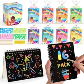 LovesTown Scratch Art Party Favors for Kids, 16 Pack Rainbow Magic Drawing Notebooks Bulk for Birthday Classroom Prizes, Kids Craft School Supplies
