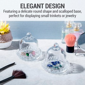 MyGift Set of 4 Mini Glass Cloche Domes with Scalloped Base – Small Round Display Covers for Trinkets, Keepsakes, Jewelry, Collectibles, Party Favors, Table Decorations, and Home Décor