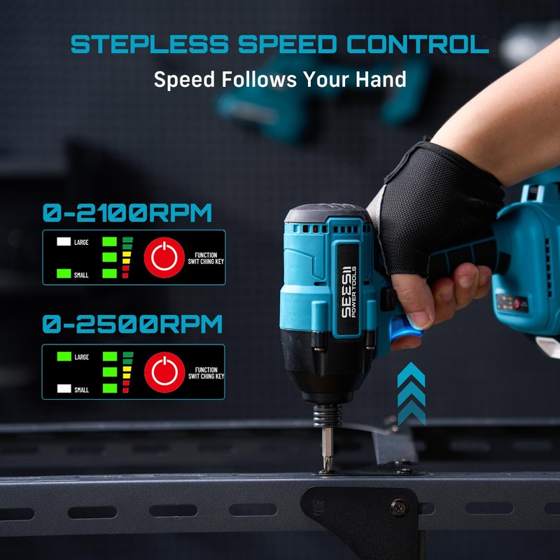 SEESII Cordless Impact Driver Kit, 21V Max Torque 1590 In-lbs(180