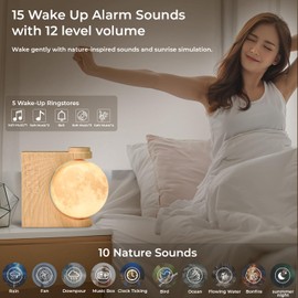 INSSISAIN Moon Lamp with Alarm Clock, 10 Calming Tones with Colorful Light Mode, Alarm Light for Table, Bedroom, Living Room