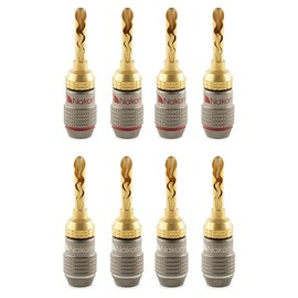 Nakamichi FanLock Excel Series 24K Gold Plated BFA Banana Plug, 10AWG - 18AWG, 4mm Thickness for Speaker Amplifier, Hi-Fi Stereo Home Theater Audio Cable Quick Connect, 8 Pack (4 Pairs)