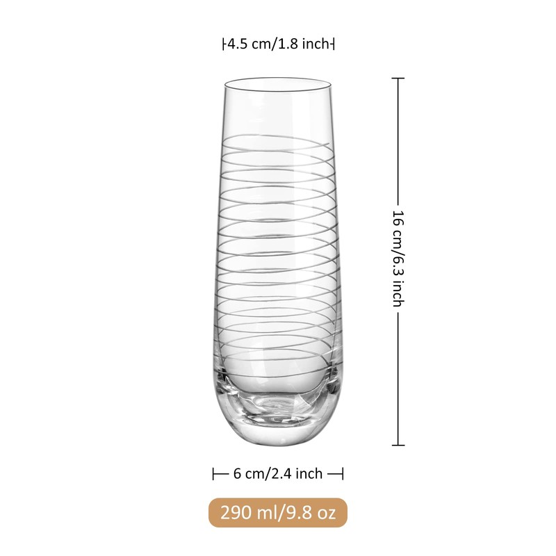Joeyan Hand Blown Etched Stemless Wine Glasses with Dots Swirls
