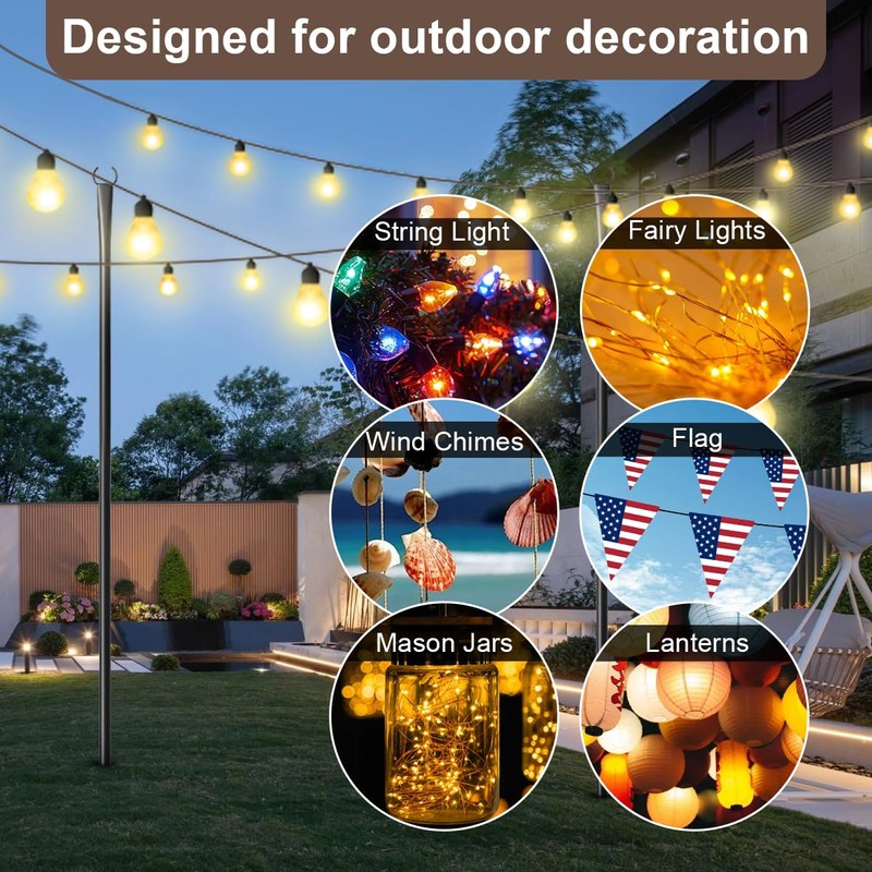 MuliVid 6 Pack 10FT String Light Poles for Outdoor,Metal Lights