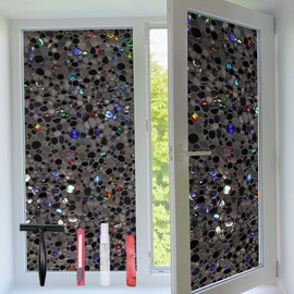 JAYONG Blackout Window Privacy Film with Free Installation Tools, 100% UV Blocking Window Film for Glass, Static Cling Heat Control Rainbow Opaque Window Tint for Home Bedroom (17.5 x 78.7 Inch)