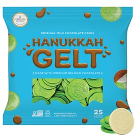 The Dreidel Company White Milk Chocolate Coins, Green Foil Design Hanukkah Gelt, Dairy Milk Chocolate, Certified Kosher Cholov Yisroel, Made in Israel (25-Pack)