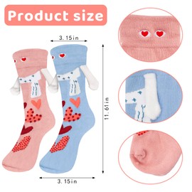 Blinket 2 Pairs Magnetic Holding Hands Socks, Funny 3D Doll Couple Socks with Faces, His and Hers Crew Sock, Best Friend Sock for Women, Romantic Gift Style C