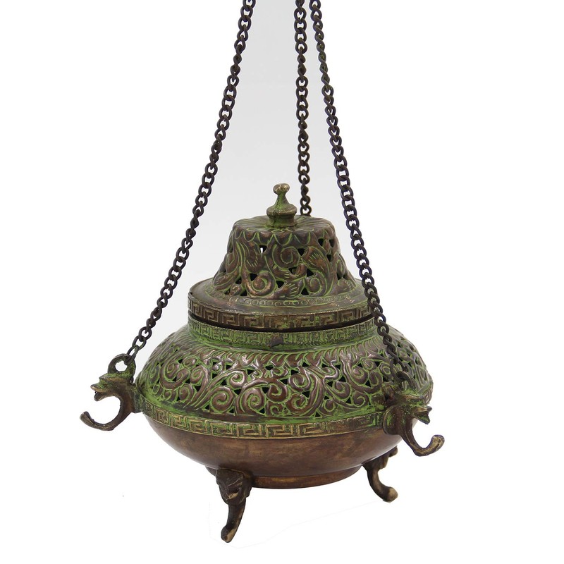 DharmaObjects Tibetan Traditional Hanging Incense Burner Copper (5.5 x 4.5