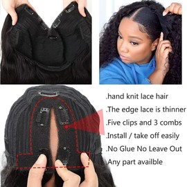 Real Hair Wig V Part Wig Human Hair Kinky Straight Glueless Wigs V Part Human Hair Wig Human Hair Wig Yaki Human Hair Wigs for Women Natural Hairline Clips In Wigs 20 Inches