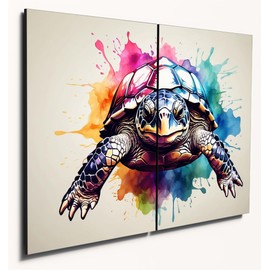 The Plum Penguin Turtles Watercolor Wall Art by - Dual A4 Wood MDF Panels