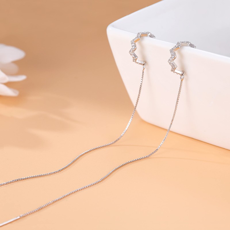 SLUYNZ 925 Sterling Silver Wave Cuff Earrings Wrap Tassel Earrings