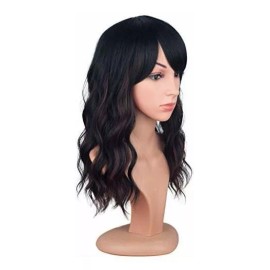 Symeiw Peluca Mezcla De Negro Marrón Ondulado 40cm Symeiw