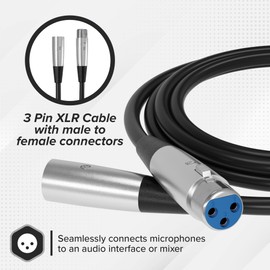 THE CIMPLE CO XLR Male to XLR Female Microphone Extension - 6mm Cable with 3P - 3 Pin Connector - for Mixers, Mic, Audio Consoles - Balanced Cable - 28 AWG - 25 Feet