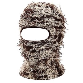 Balaclava Hats Facecover Messy Yarn Windproof Warm Funny Casual Comfortable Fashion Headgear - Color: CoffeeBeige