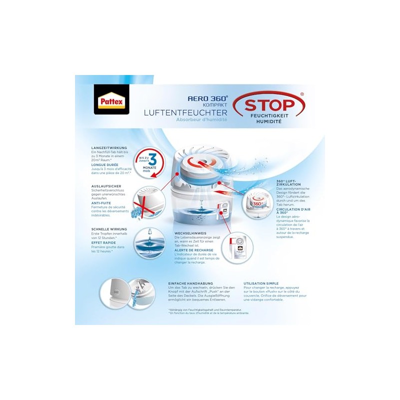 Pattex Aero 360° Dehumidifier for Bathroom, Room Dehumidifier for Effective