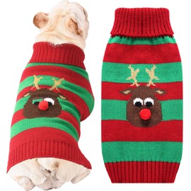 DOGGYZSTYLE Dog Cat Christmas Sweater Boy Girl Ugly Reindeer Xmas Pet Clothes Holiday Puppy Costume New Year Gifts for Small Medium Large Dogs Outfits (L, Red Green Stripe Reindeer)