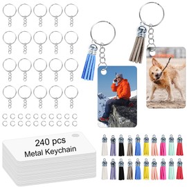 LIZOIDZSM 240 Pcs metal Sublimation Keychain Blanks Bulk,rectangle Sublimation Ornament Blanks key chain,Double Sided Sublimation Blanks Keychain Heat Transfer Keychain Blanks with Tassels