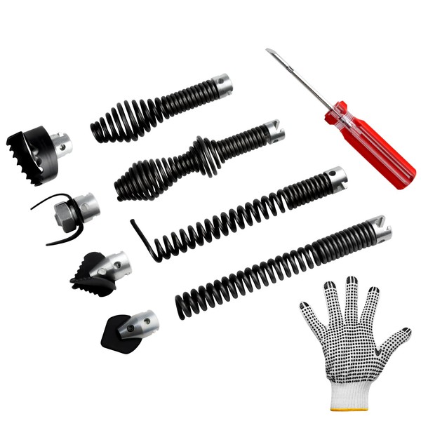 10-Piece Drain Cleaning Kit for Heavy-Duty Cables, Includes Cutting Tools,