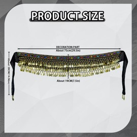 MUNAFIE - Pañuelo para danza del vientre, falda con cinturón ruidoso para monedas, Negro -, One Size