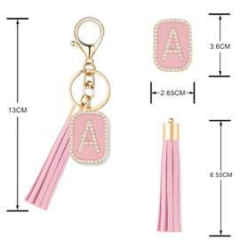 OKAICEN Cubic Zirconia Crystal Alphabet Initial Letter Keychain Pink Tassel Pendant Key Ring for Women Purse Handbag - A