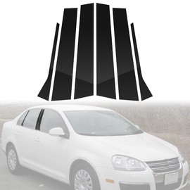 BASIKER Fit for 2006 to 2011 VW Jetta Pillar Post Trim Kit, Door Window B Pillar Glossy Black Cover, Strong Toughness PC Material