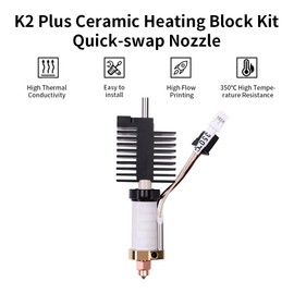 K2 Plus Ceramic Heating Block Kit for Creality 3D Printer,High Flow Hotend Kit,350°C High Temperature Resistance, All-Metal Integrated for K2P Combo 3D Printer Part (hotend kit)