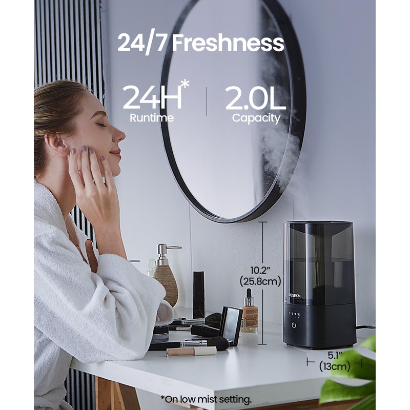 ROSEKM Humidifiers for Bedroom, 2.0L Cool Mist Humidifier for Home