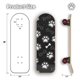 26 Inch Large Pet Skateboard for Dogs and Pets - Canadian Maple Deck, Aluminum Trucks, PU Wheels - No Assembly Required - Max Load 150 lbs for Pets with T-Tool