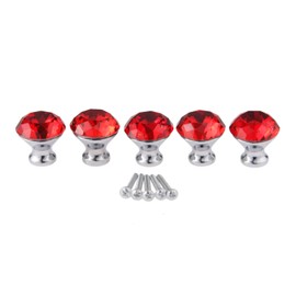 5 Pcs Crystal Diamond Cupboard/Cabinet Dresser/Drawer/Wardrobe Handle Pull, Door Knobs, Red, Diameter: 1.18''