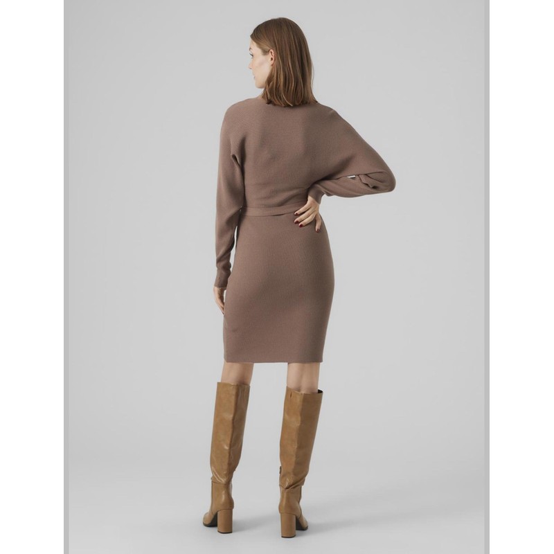 VERO MODA Female Knitted Dress VMHOLLYREM Long Dress, Brown Lentil
