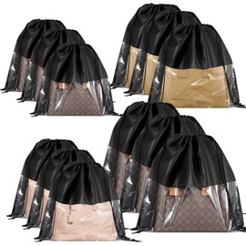PLMMOUT 12 PCS Dust Bags for Handbags,Dustproof Drawstring Bags in 4 Size,Breathable Non Woven Fabric Purse Dust Bag,Storage Bags for Handbags Shoes Purses,Black