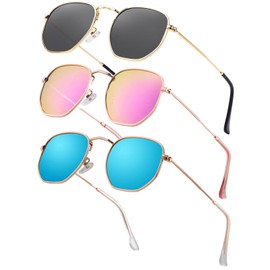 Htms Small Metal Polygon Polarized Sunglasses Women Men Hexagonal Ultra Lightweight Sun Glasses