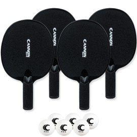 Cannon Sports Unbreakable Table Tennis Paddle Set (4 Black Paddles + 6 White Balls)