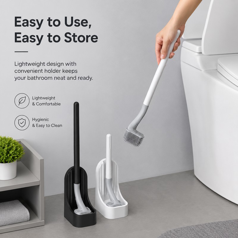 Wall-Mounted Toilet Brush with Base – Soft Rubber Cleaning Head