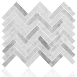 STICKGOO Peel and Stick Tile Backsplash, Grey Herringbone Adhesive Backsplash Tiles, Stick on Tiles for Kitchen & Bathroom (Pack of 10, Thicker Design)