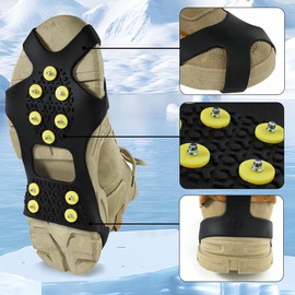 Shoes Traction Cleat 4 pcs Ice Snow Grips for Shoes Boots Non Slip Shoe Ice Grippers 10 Steel Rubber Spikes Crampons Footwear L Black