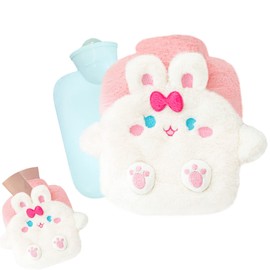 Children's Hot Water Bottle, Rabbit Hot Water Bottle with Hand Warmer Cover, Fluffy Hot Water Bottle with Cover, Removable and Washable Hot Water Bottle, Premium Hot Water Bottle, Tested and Free from