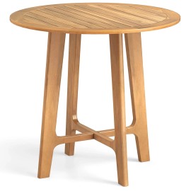 Costway 31.5" Patio Dining Table Round Teak Wood Dining Table w/ Slatted Tabletop Garden
