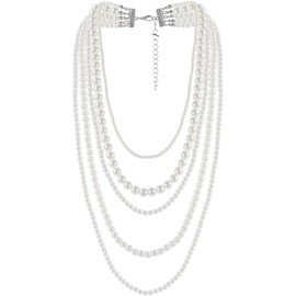 Long Pearl Necklace Faux Pearls Necklace Set Beaded Long Pearls Necklace Costume Jewelry (White, One size)