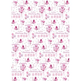 2 Sheets 2 Tags Congratulations On Your Christening Day Girl Balloons Design Wrapping Paper Gift Wrap Pink and White (PA)