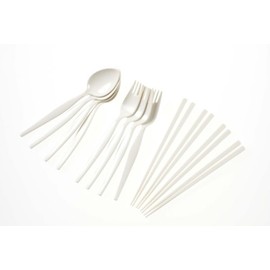 Captain Stag M-7840 Goody Spoons (4), Fork (4), Chopsticks (4) Set (Case Included) (White)