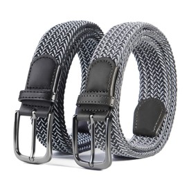 TSUI CHAN Belt for Men 2Pack, Mens Stretch Braided Web Belt Elastic for Casual Golf Hunting Pants Jeans, Exact-Fit, Elegant Gift Box(1 3/8 Inches)