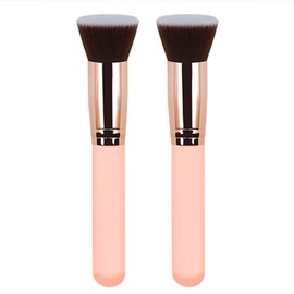Reazana Kabuki Brushes 2pcs Foundation Blush Brush Makeup Brushes for Liquid Cream Powder Professional Cosmetics Blender Brush Face Blending Buffing Brushes Thick Soft Synthetic Fibers Flat Top (Pink)
