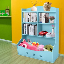 Bacacoo 3 Tier Kids Bookshelf, Kids' Storage Organizer, Book and Toy Storage Cabinet, Home Organization Toy Bookcase for Children's Rooms, Corridors, Nurseries, Playrooms (Blue)