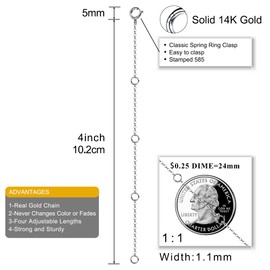 14K Solid Gold Necklace Extender Real 14K Bracelet Extender 2 3 4 Inch Durable Adjustable Chain Gold Anklets Extension for Women 2" 3" 4" (14K White Gold-4 Inch)